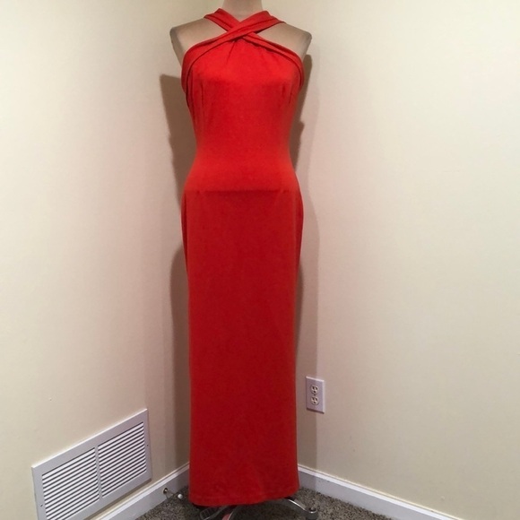 NICHOLAS Halter Cross Formal Dress Size Red Maxi - Picture 2 of 14